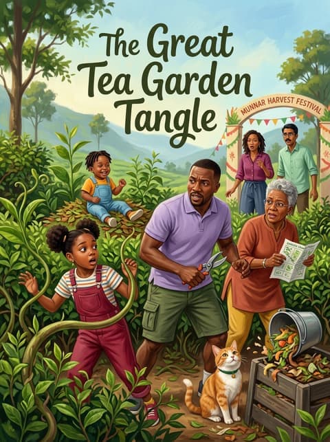 The Great Tea Garden Tangle: Zuri and her family in a tea garden.